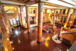 Marble, gold leafed pillars in the Historic Hotel Gadsden, Douglas, Arizona - http://aexrs.us/hotel-gadsden
