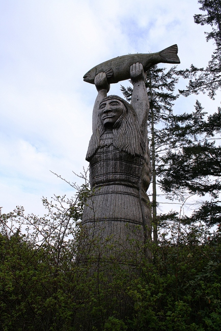 Native American fish statue at Rosario Beach, Whidbey Island, WA