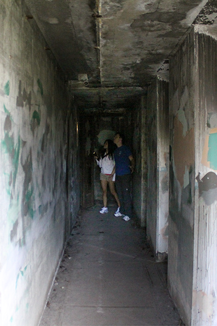 Dark hallway interior of building at Fort Worden State Park, Port Townsend, Washington