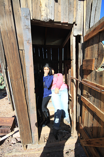 cowboy, doll, statue inside outhouse, Goldfield Ghost Town, Apache Junction, Arizona, AZ